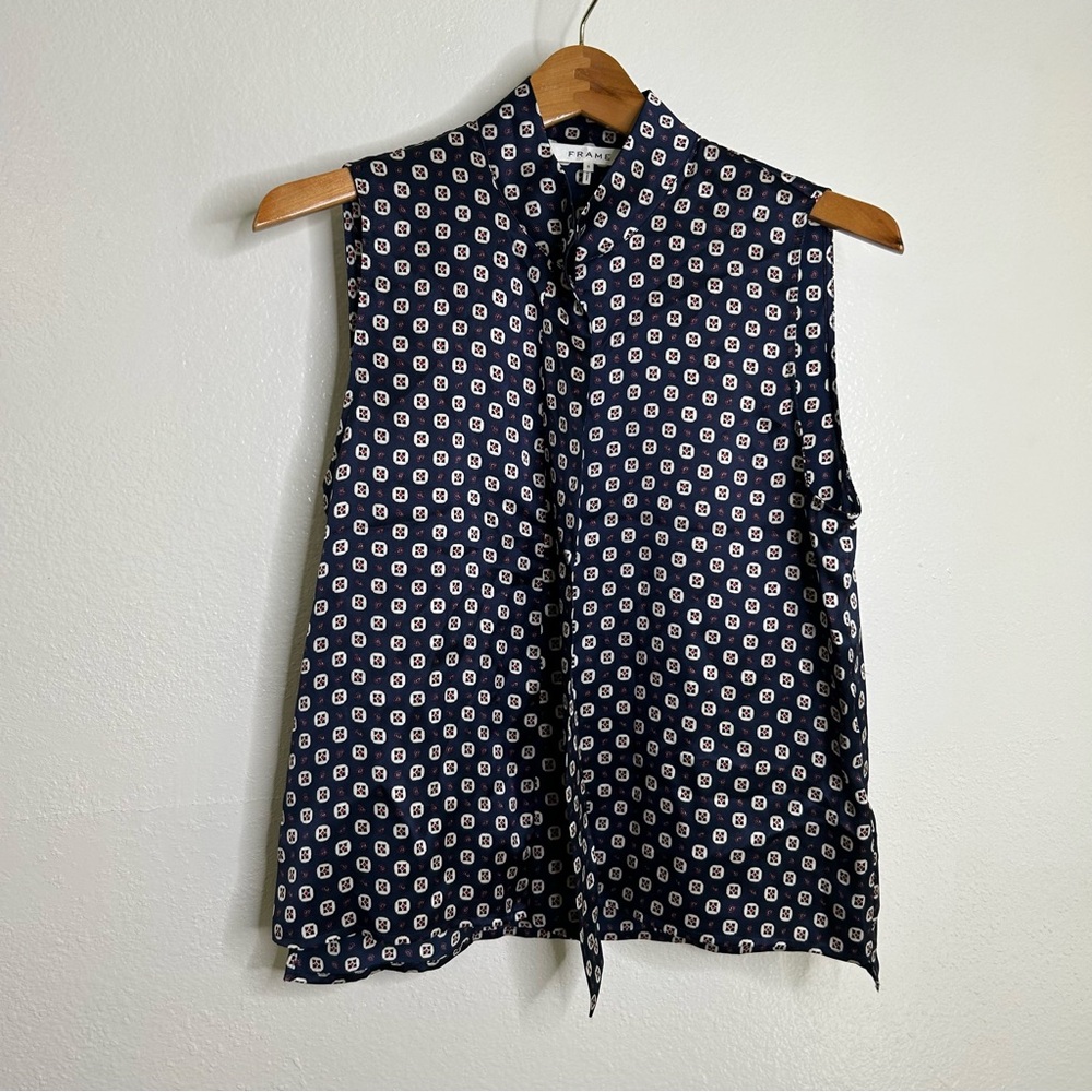 FRAME 100% Silk Navy Button Down Lightweight Tank Top Blouse Size Small